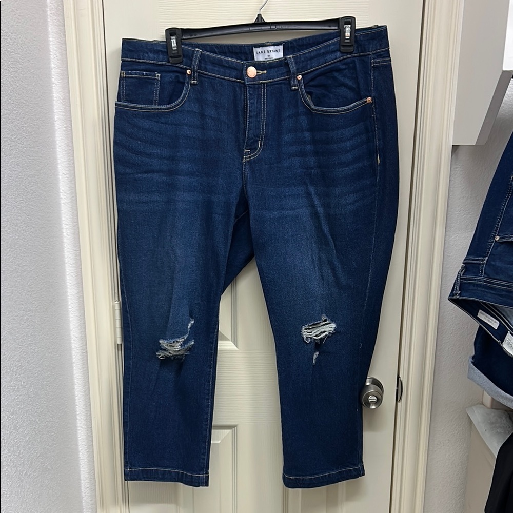 Lane Bryant Dark Blue Ripped Boyfriend Jeans